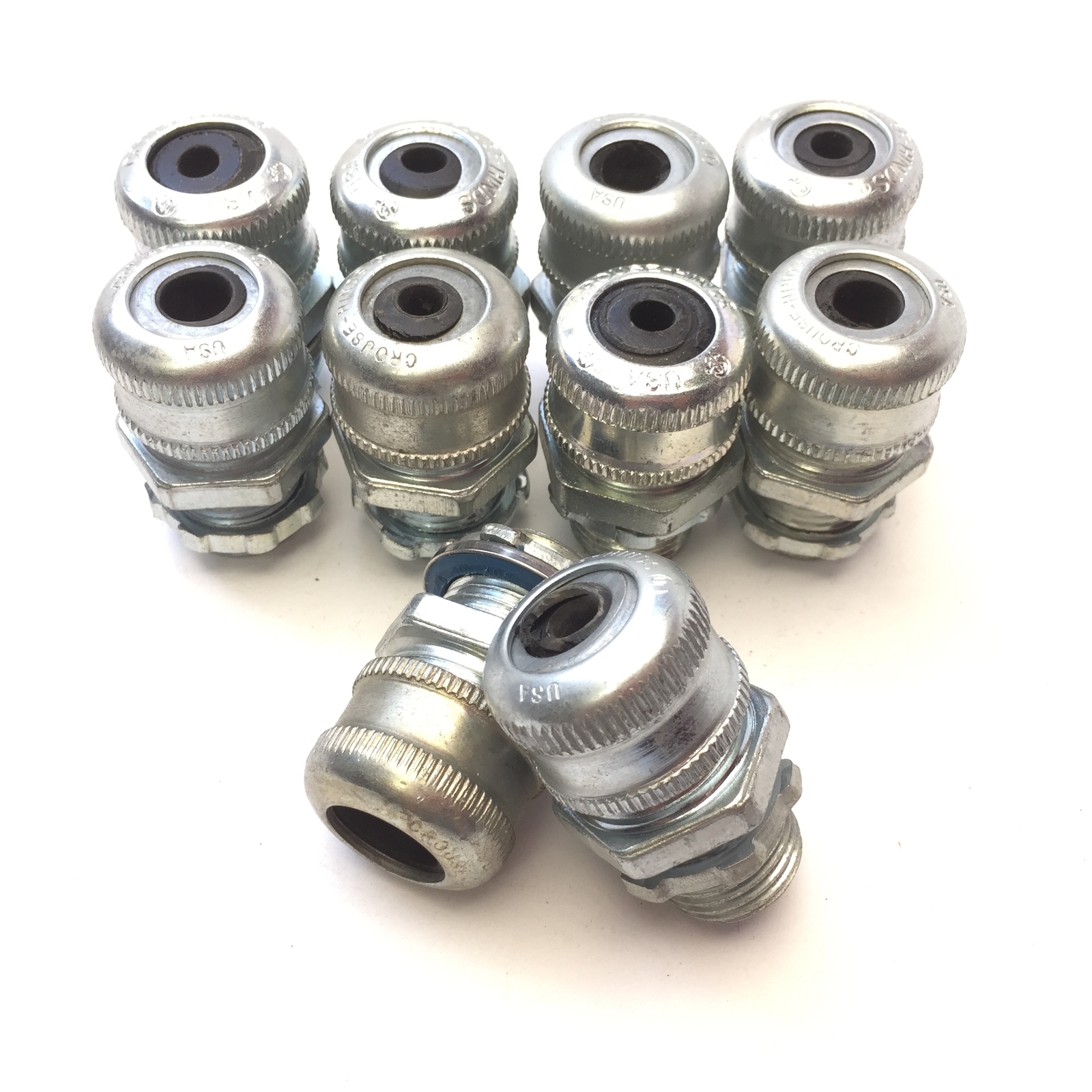 Lot of 10 Crouse-Hinds Cord Grip Cable Gland, 1/2" NPT Male, *Gland ID Varies*