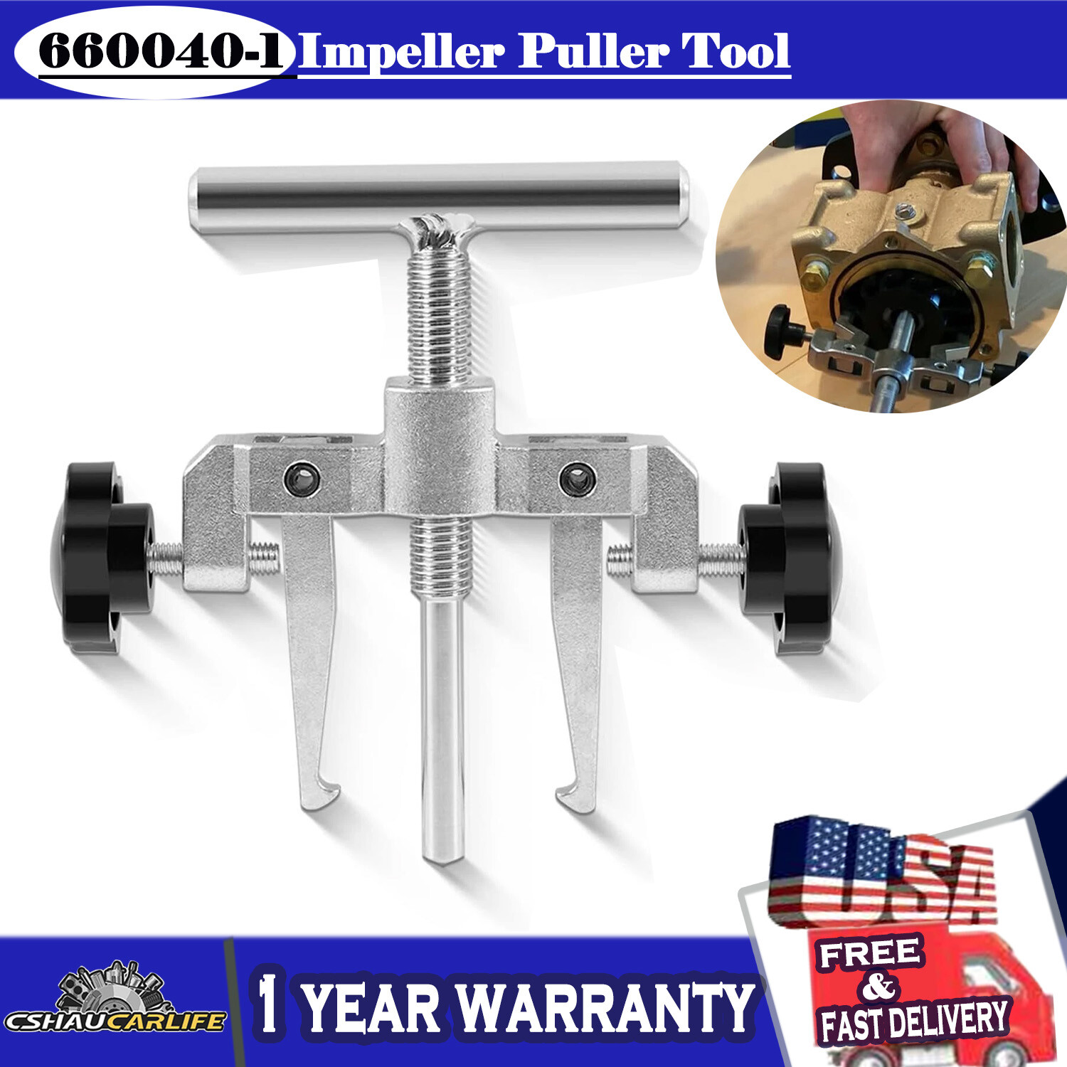 660040-1 Impeller Puller Removal for Impellers 2-1/4" to 2-9/16" Jabsco Pump