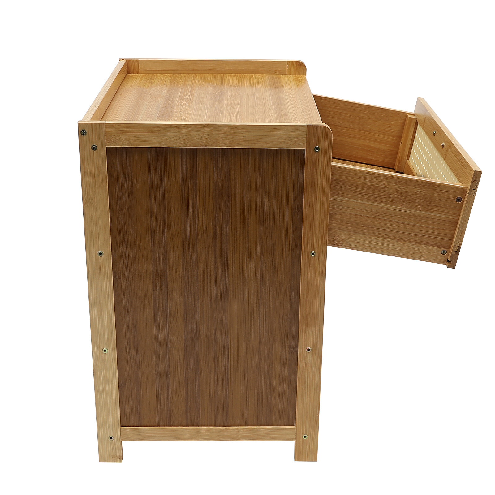 Nightstand Bamboo End Table Bedside Table w/Drawer & Shelf Bohemian Storage Rack