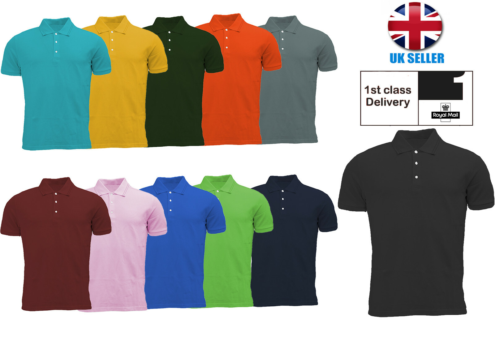 Mens Polo Shirts Short Sleeve Premium Regular Fit Pique Work Casual Plain Top