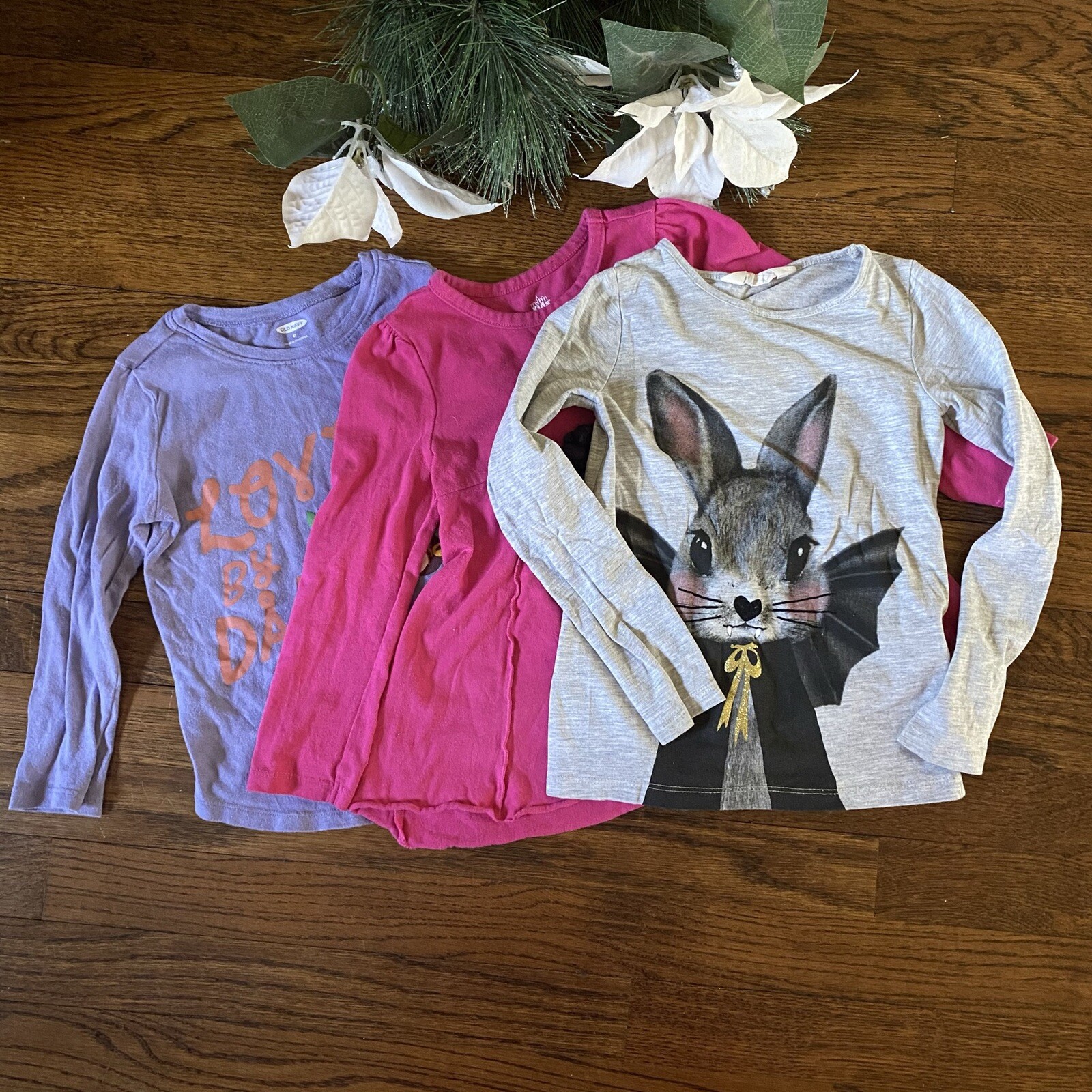 Set of 3 Long Sleeves Girl Shirts Size 4T Color pink /purple /gray