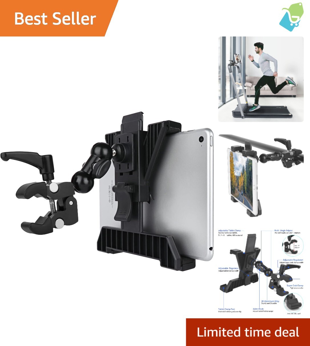 Universal Tablet Mount for Fitness Equipment & Golf Carts - 7-11” Compatibility