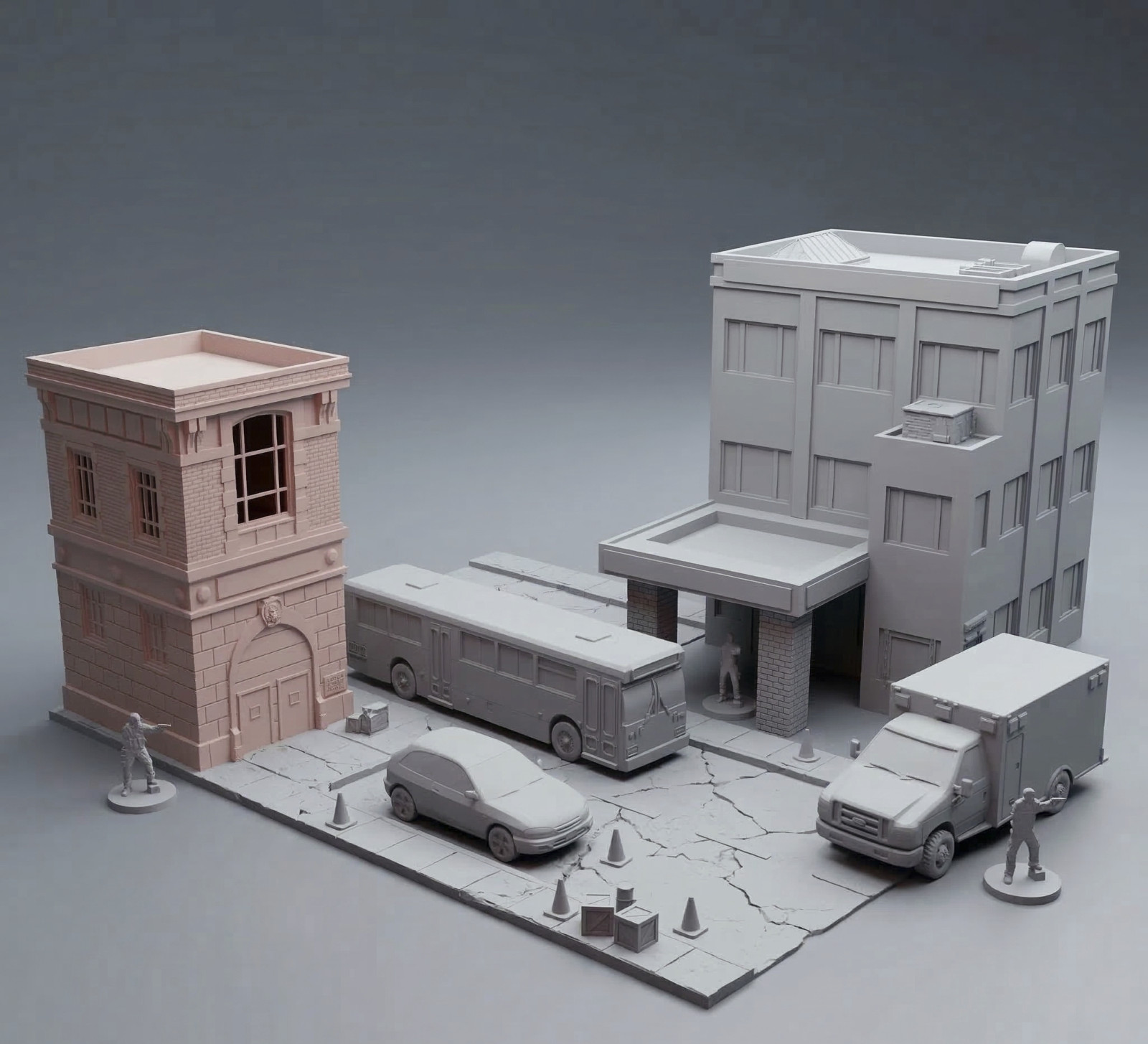 28mm Urban First Responder Terrain Bundle Firehouse Medical Center Ambulance Bus
