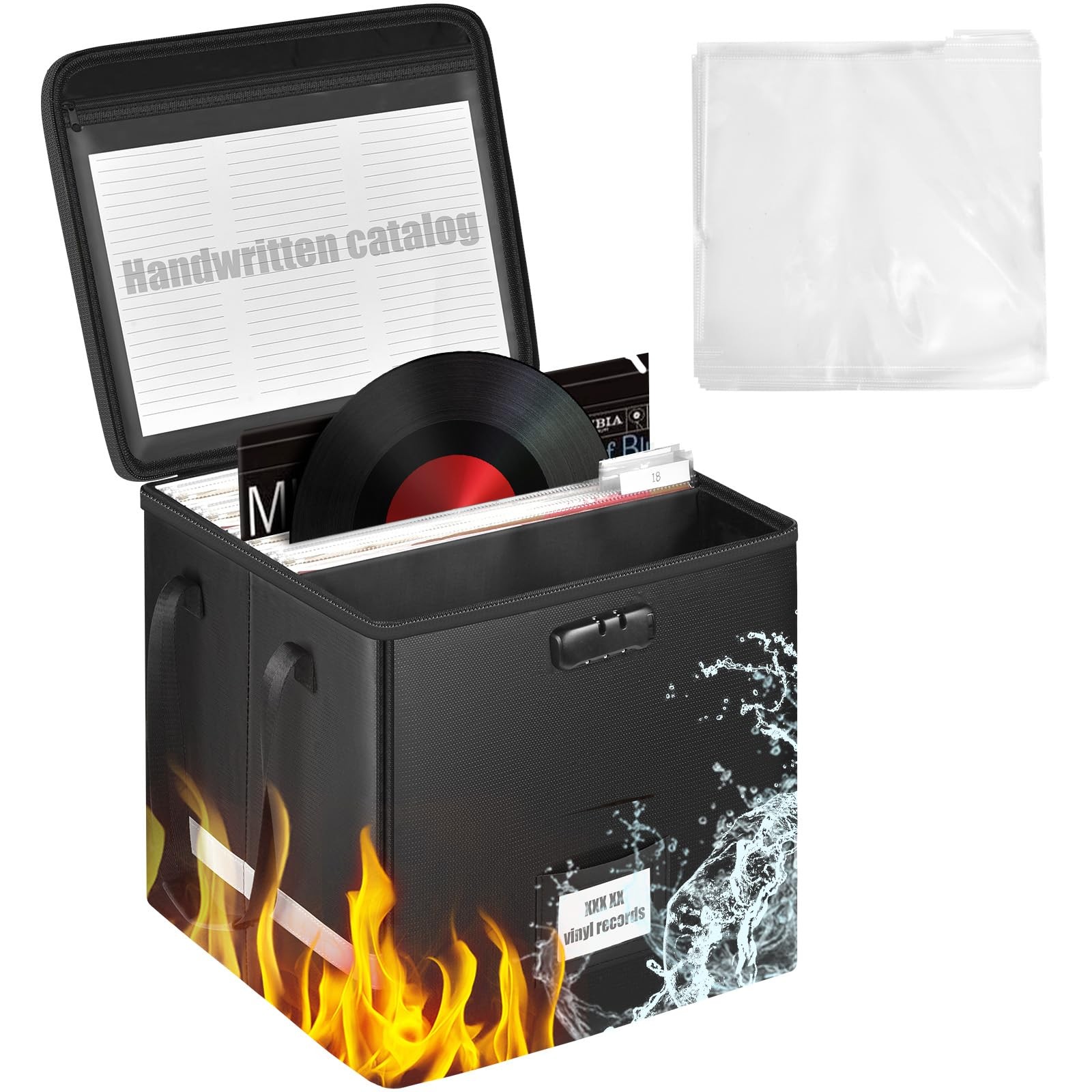 1 PCS Fireproof Waterproof Vinyl Record Storage Box Lock 140+ 12" LP Organizer