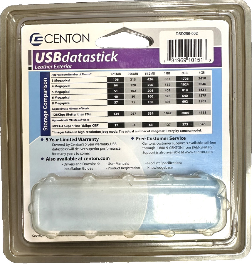 Centon USB Data Stick 256MB USB Flash Drive Hi-Speed USB 2.0 Leather New Sealed