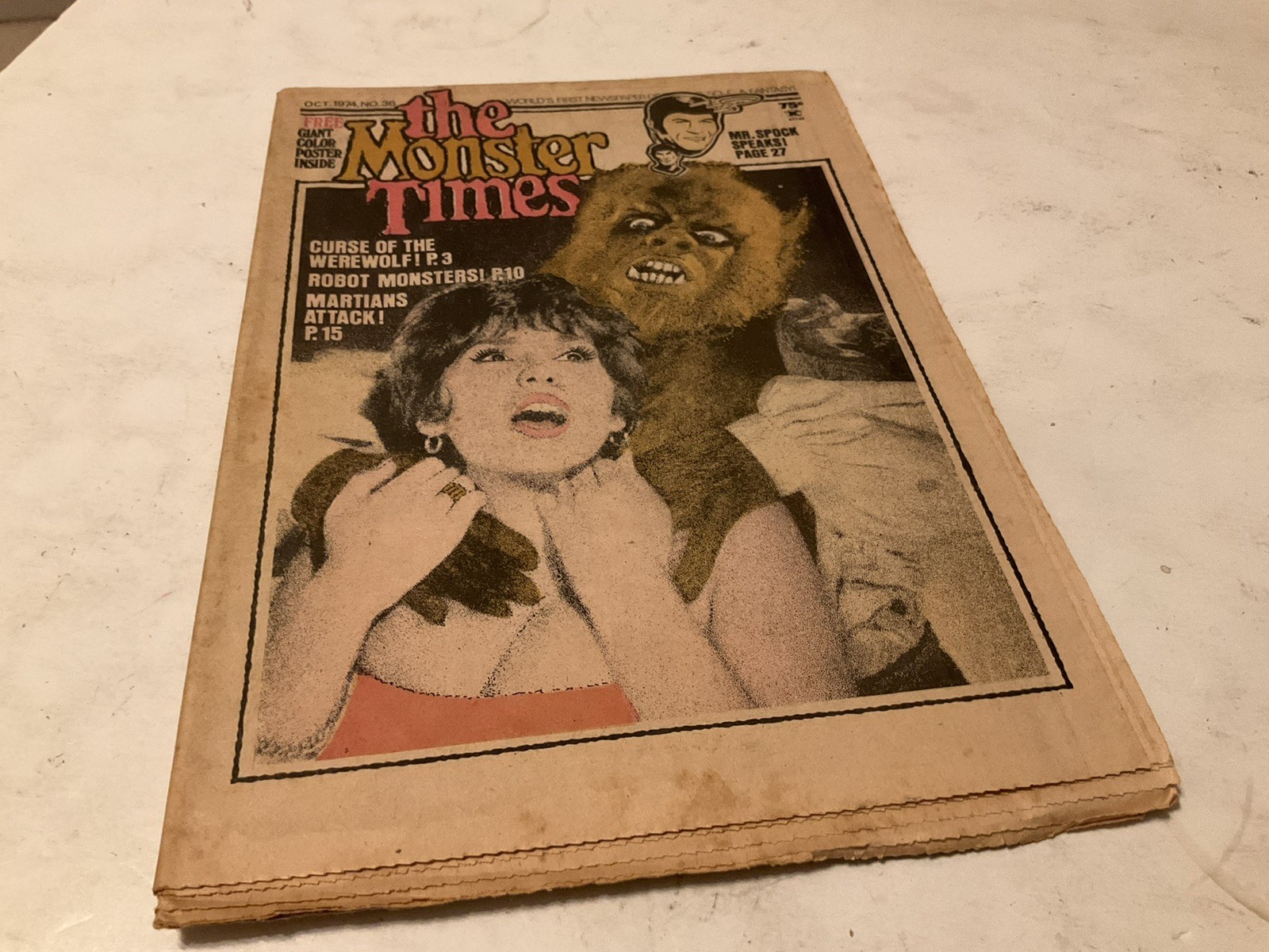 Oct 1974 No.36 The Monster Times Poster Curse Of The Werewolf Mr. Spock