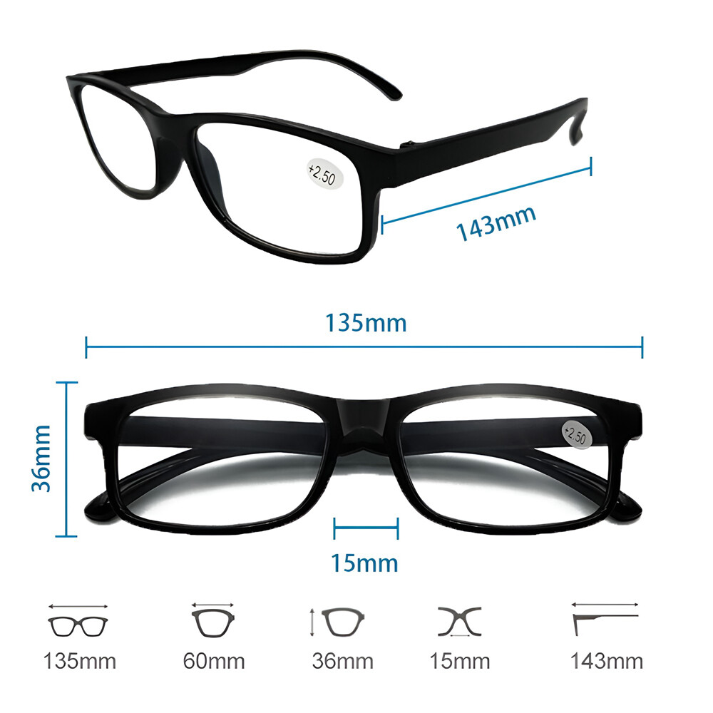 4 PK Mens Rectangular Blue Light Blocking Reading Glasses Spring Hinge Readers