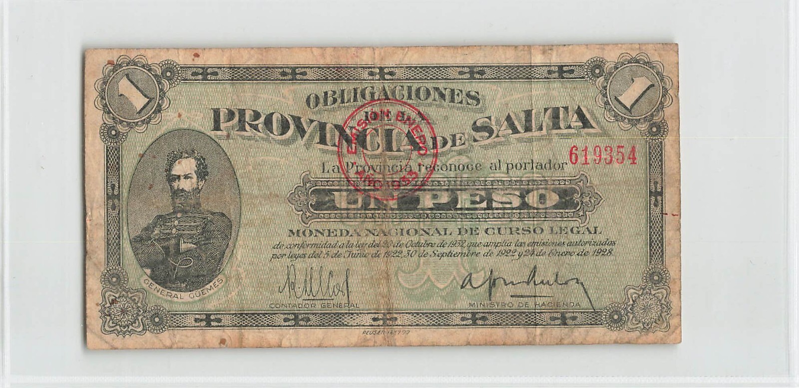 ARGENTINA 1 Peso 1932 SALTA, P-S2141, Original Fine, Scarce Type Note. J3
