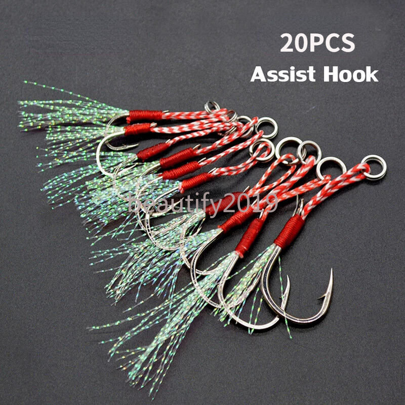 20PCS Fishing Jig Assist Hooks High Carbon Steel Jigging Hook Saltwater Big Game