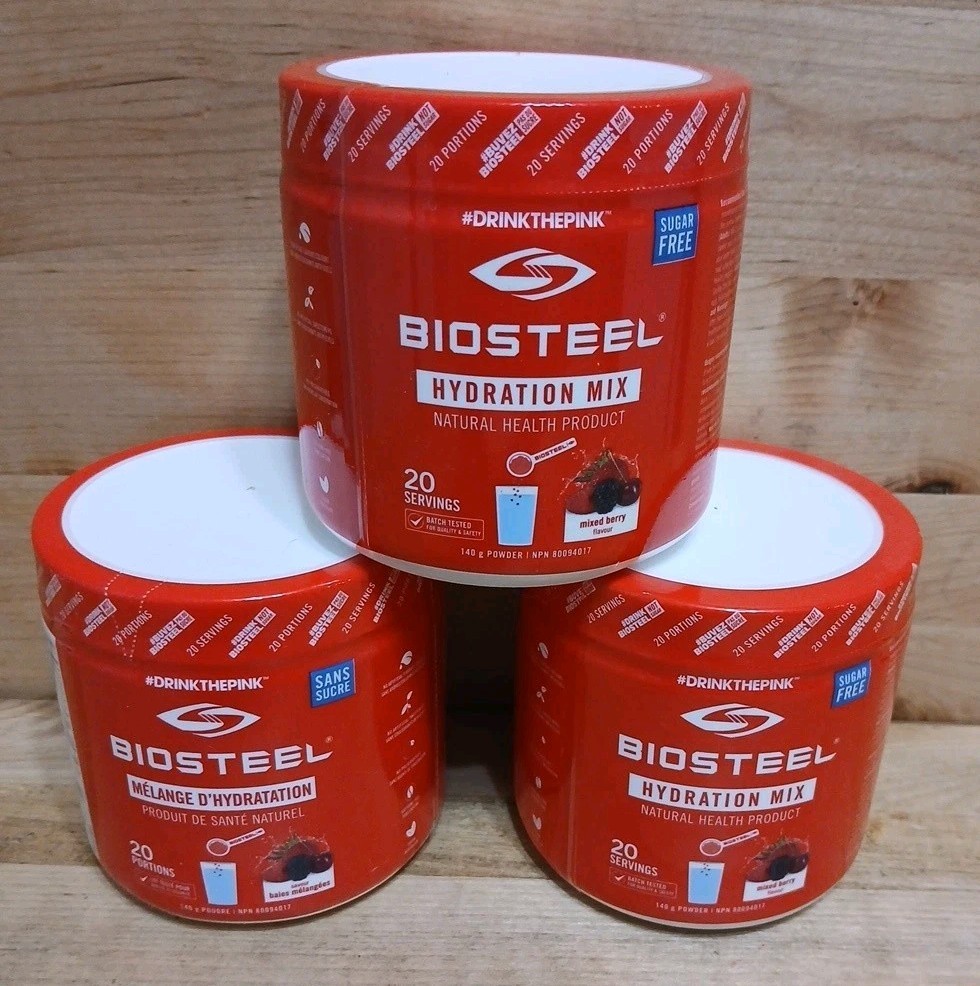 3 PACK:  BIOSTEEL "MIXED-BERRY" HYDRATION MIX 20 SERVINGS NSF ELECTROLYTES 5oz