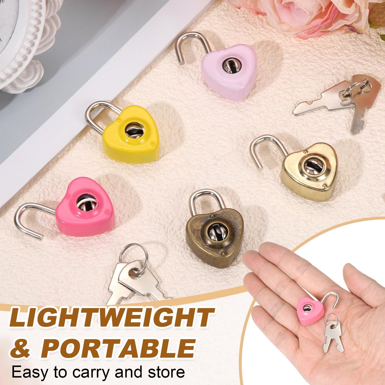 6Pcs Mini Diary Padlock, Small Metal Heart Shaped Lock Mini Keyed Padlocks wi...