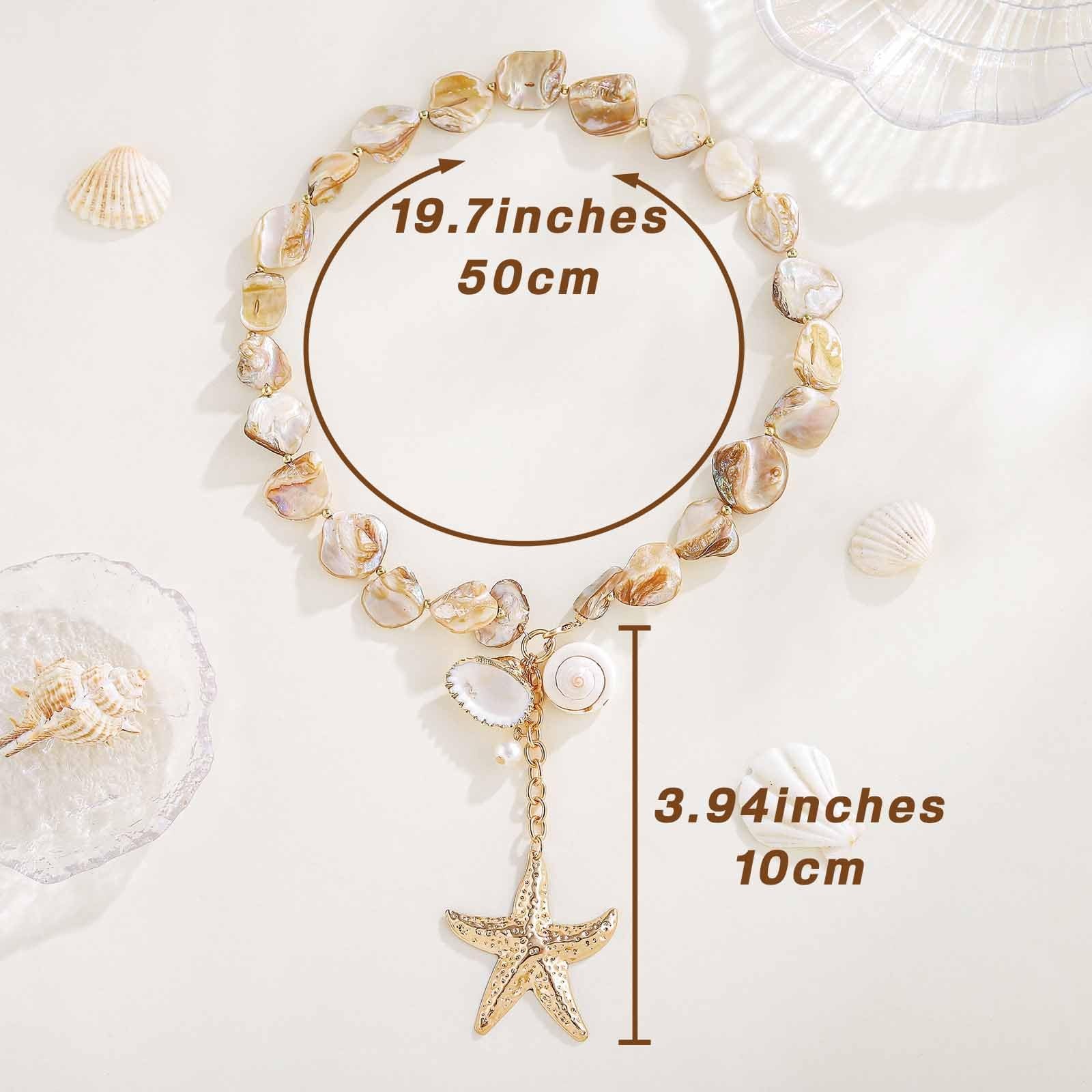 Olbye Starfish Shell Necklace Gold Seashell Pendent Adjustable, Nature