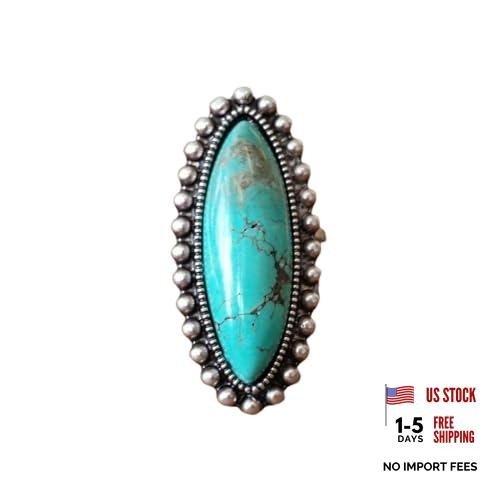 Bohemian Vintage Turquoise Oval Flower Rings Geometric Ethnic Natural oval