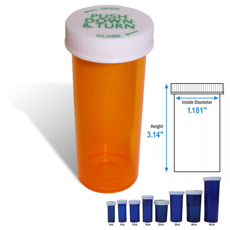 16 Dram Amber Prescription Vials, Safety Cap Pill Vials, 270/Case