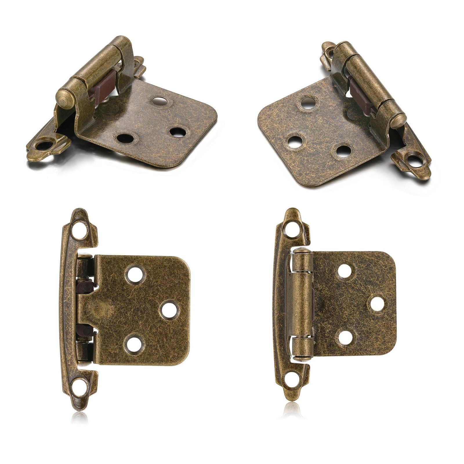 10-Pack 5 Pair Antique Brass 1/2" Overlay Self Closing Cabinet Hinges Semi