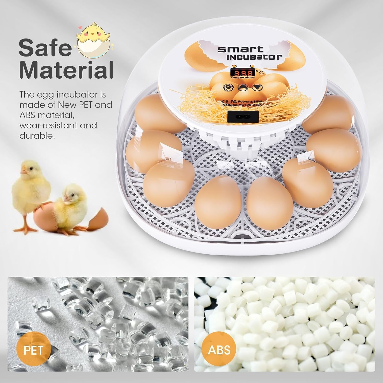 12 Egg Incubator w Automatic Turning & Temperature Control for Poultry Hatching