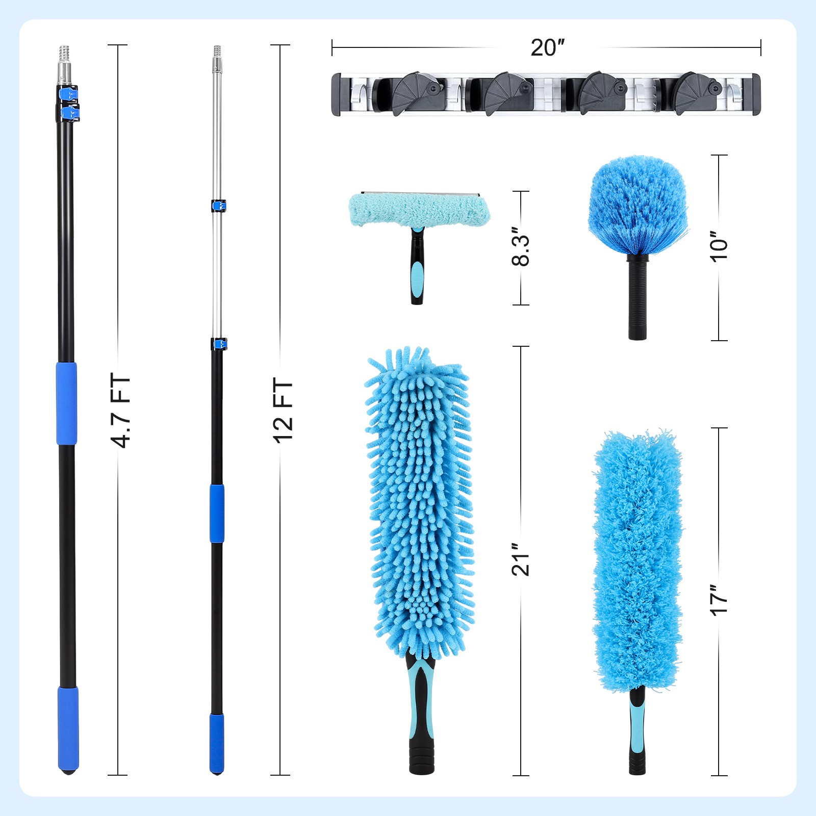 20 Foot High Ceiling Fan Duster Washable Dust Brush with 5-12ft Extension Pole