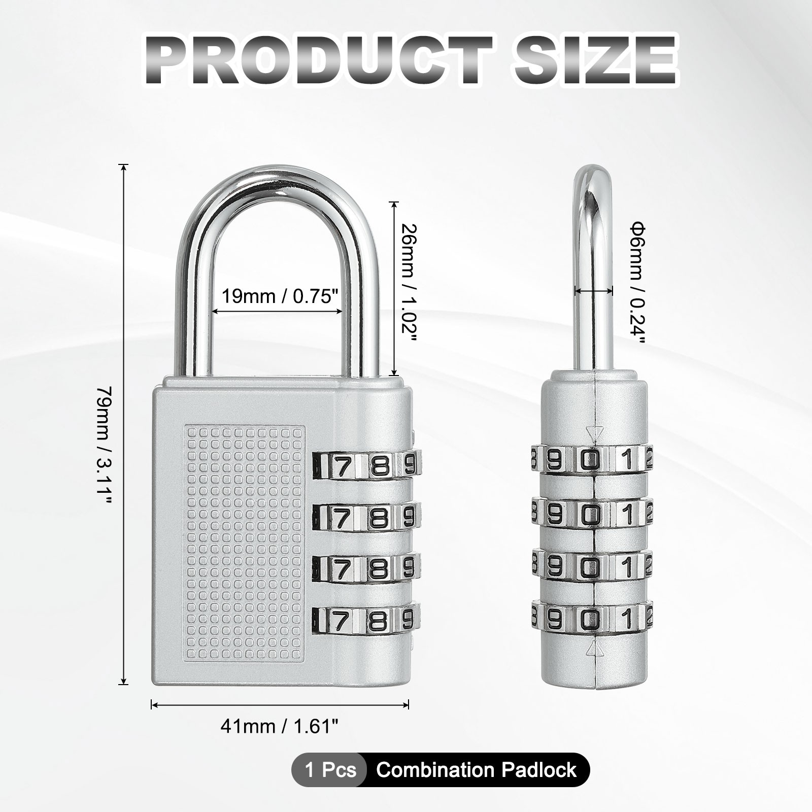 Combination Padlock (Large, Silver), 4-Digit Shackle Code Locks