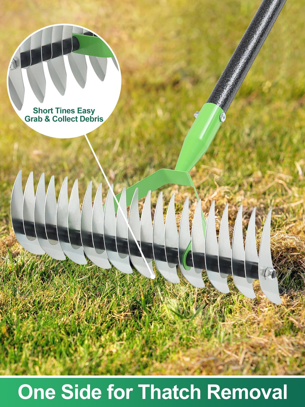 53 Inch Heavy Duty Lawn Thatch Rake Garden Dethatcher Sharp Tines Soil Tool