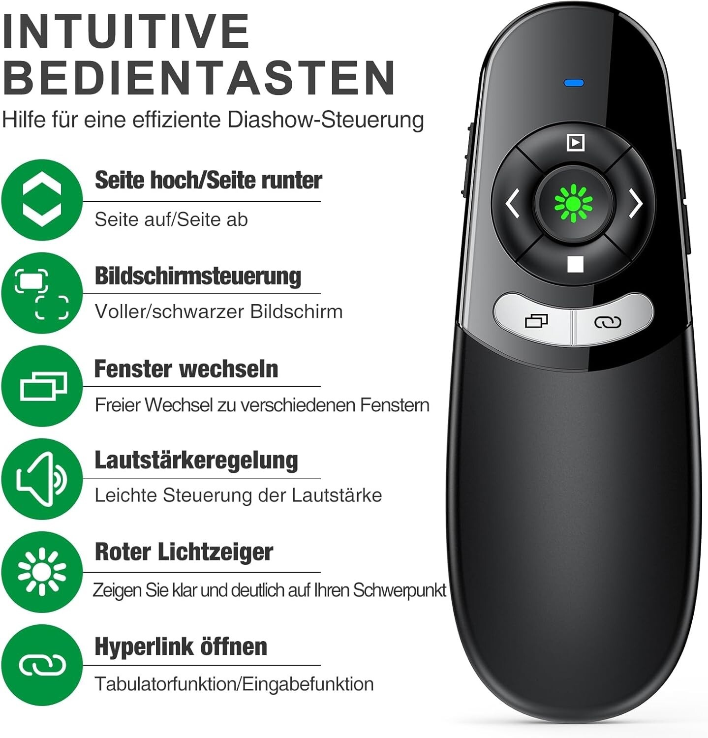 USB C Presenter, Wireless 2.4 GHz PowerPoint Remote Control, Green Light Point...