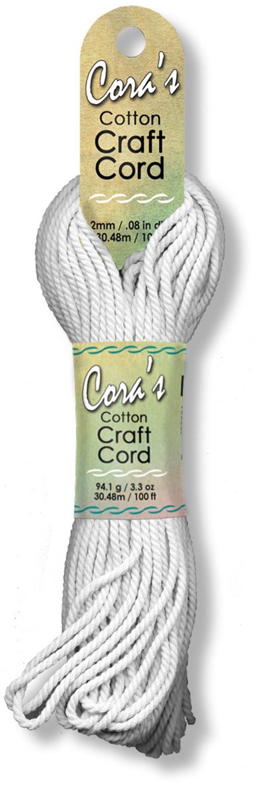 Pepperell Cara's Cotton Craft Cord 2mmx100'-White - 3 Pack