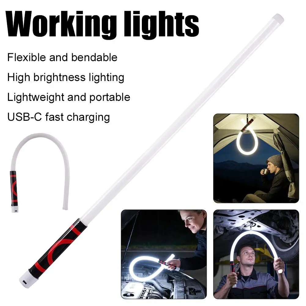 76cm Flexible LED Flashlight Stick Bendable Work Light With 3 Brightness Modes
