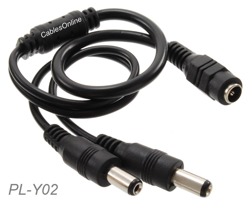 DC Power Splitter Cable 1-Female/2-Male for Security Cameras & More, PL-Y02