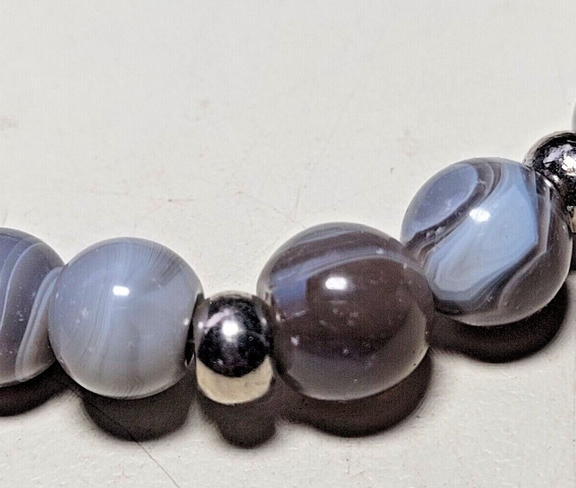 Gray Tree Agate Natural Gemstone Bracelet 7" Elasticated Healing Stone Handmade
