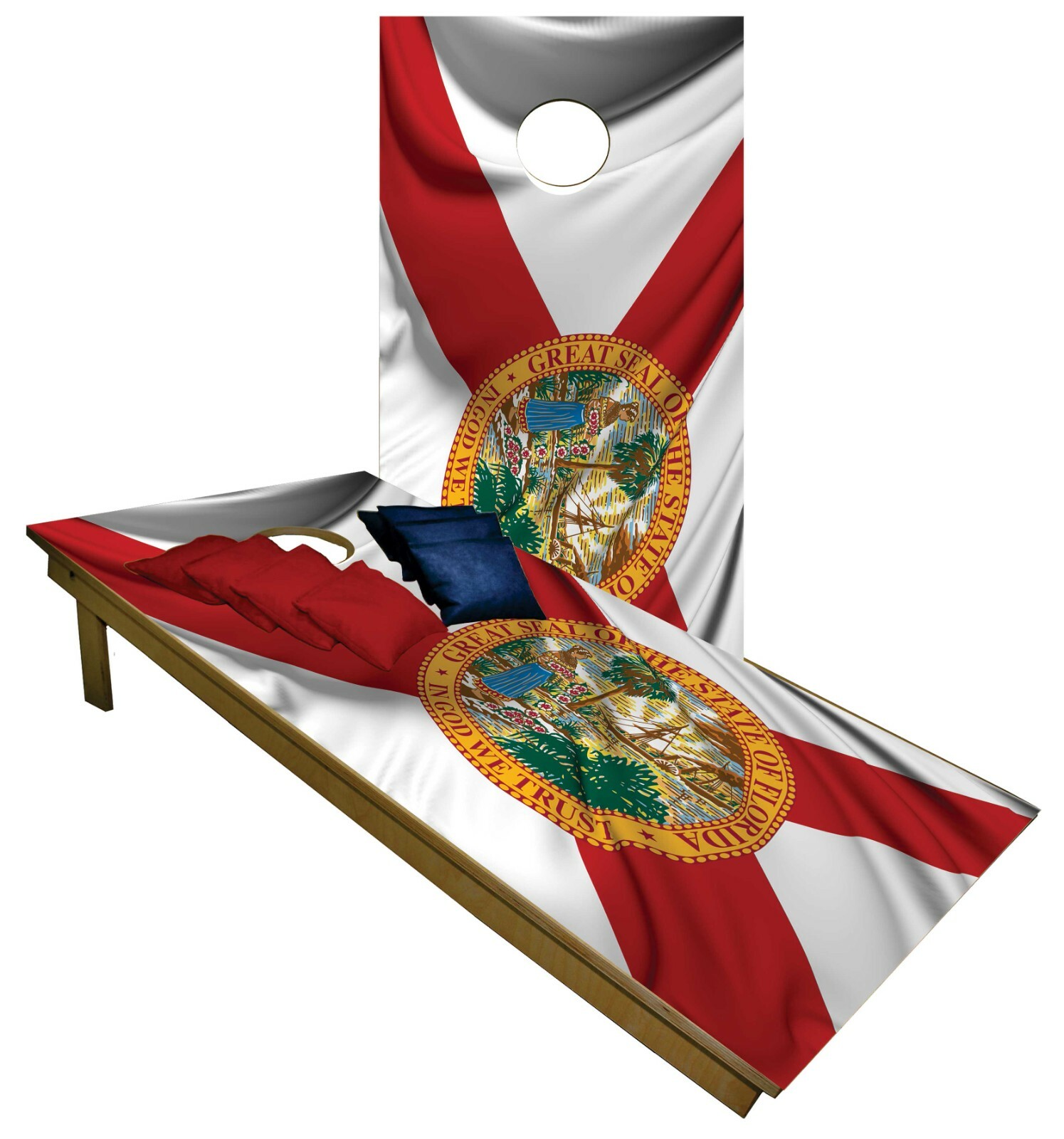 Cornhole Boards BEANBAG TOSS GAME Florida Flag Red White w Bags Set