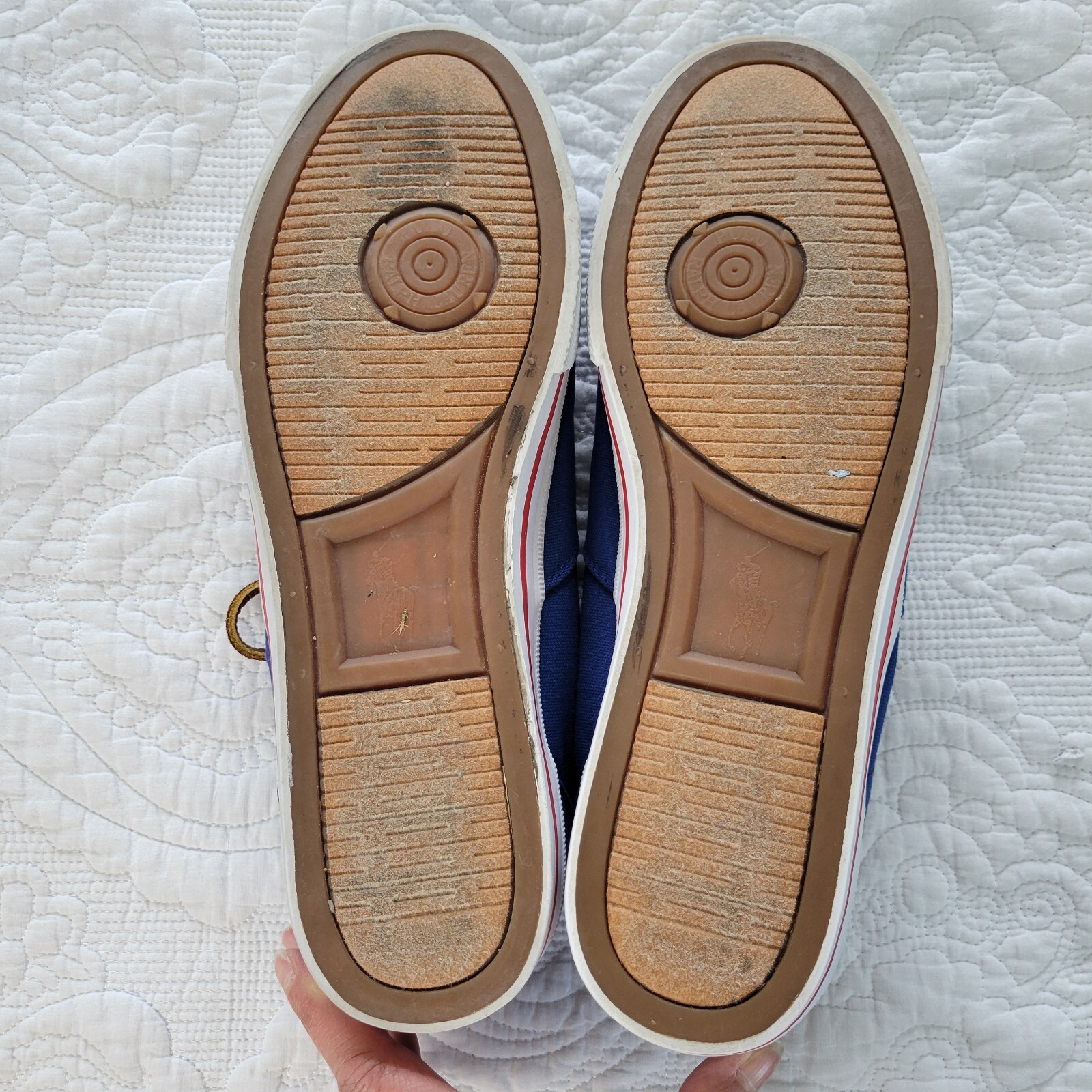 POLO Ralph Lauren Vaughn Canvas Leather Blue Shoes Red Pony Logo Dock Casual 13D