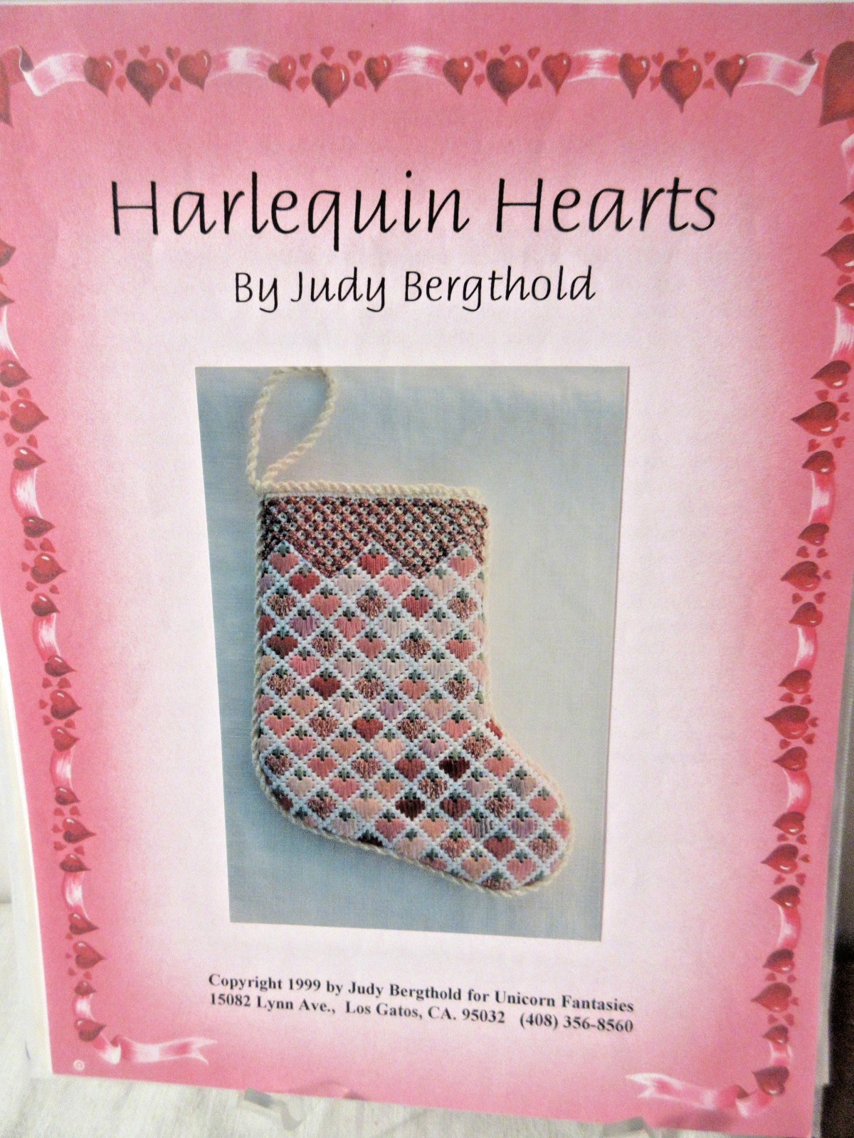 Judy Bergthold HARLEQUIN HEARTS Mini-Stocking Needlepoint Pattern