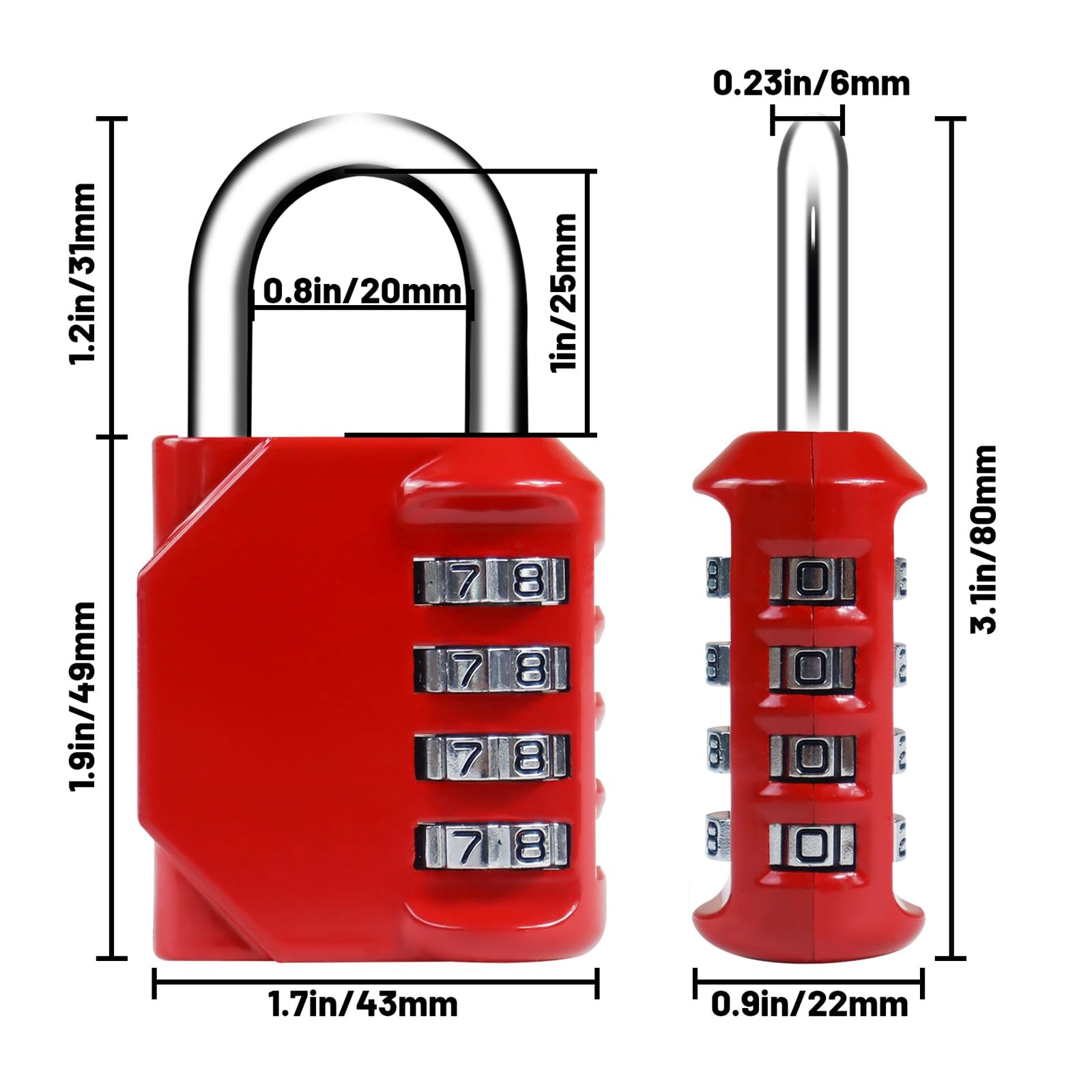 Combination Lock 4 Digit, Resettable Locker Lock,Waterproof Metal Red