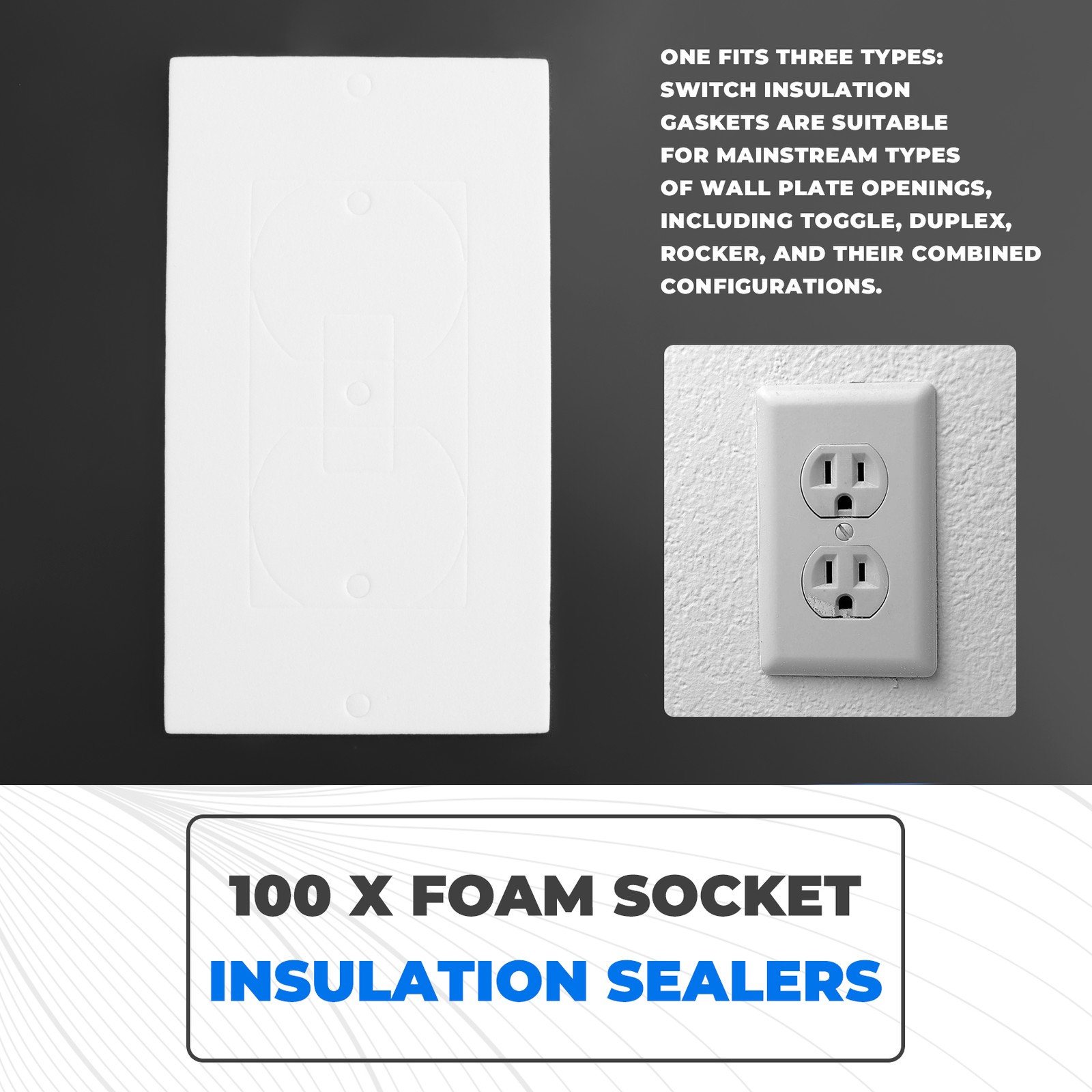 Outlet Insulators Draft Sealers, 100Pcs Electrical Outlet Insulation Pads,7586