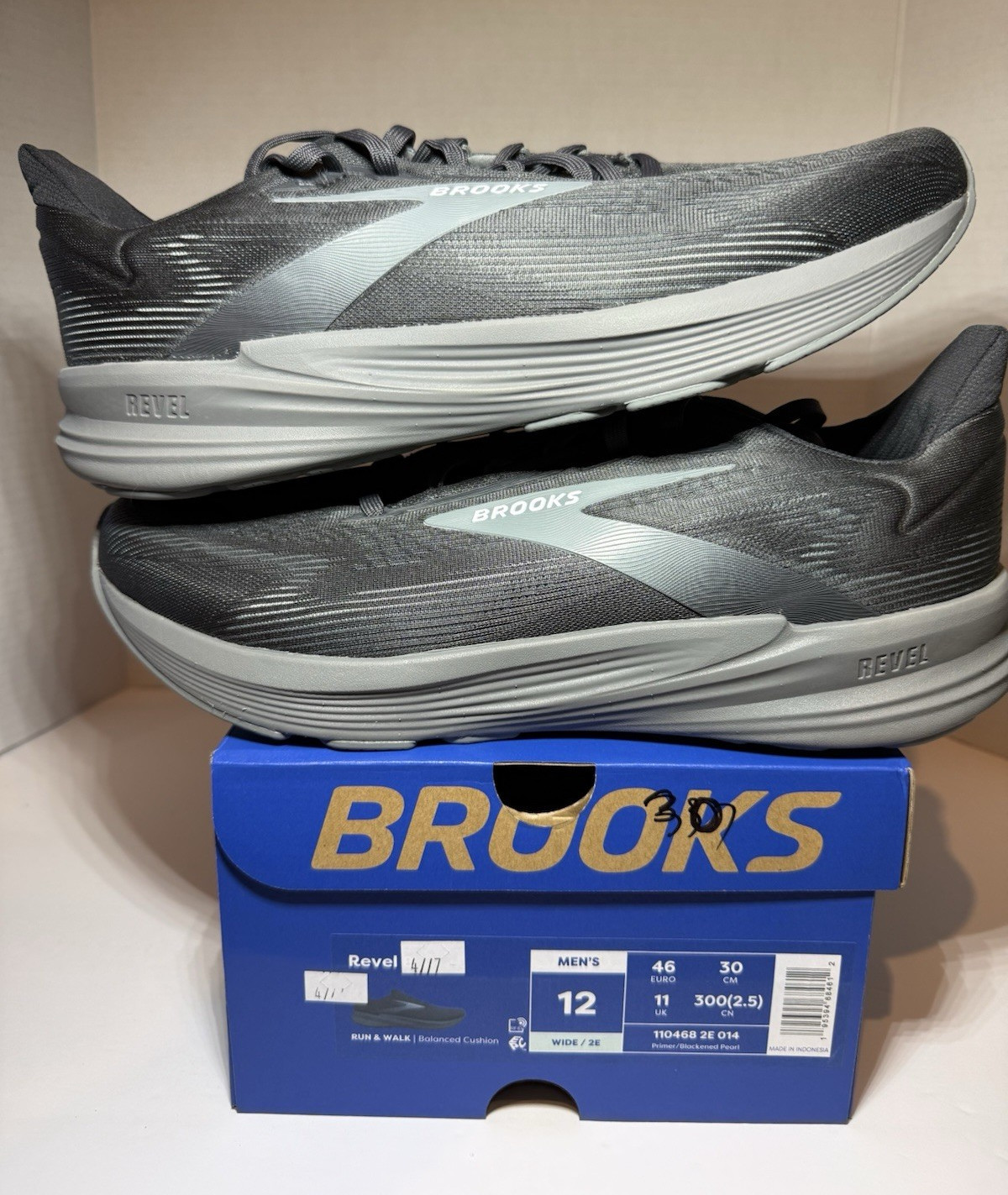 Brooks Revel 8 Primer Men's Running Shoes Gray Mesh Wide 2E 110468-014 Sz 12