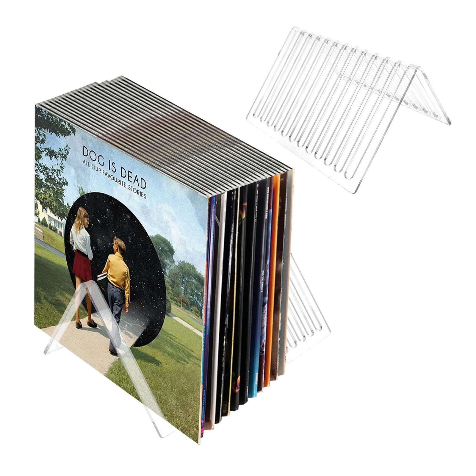 2 PCS Clear Acrylic 12 Slot Vinyl Record Storage Triangle File Holder Desk