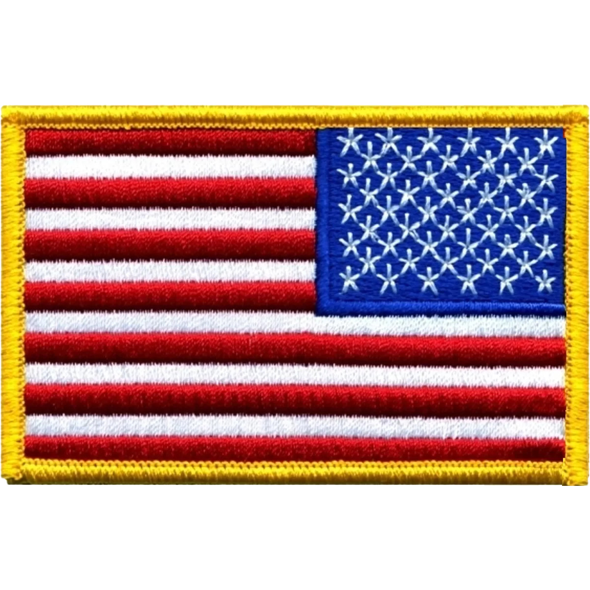 UNITED STATES OF AMERICA FLAG PATCH: Standard in Reverse Gold Border, Size 3....