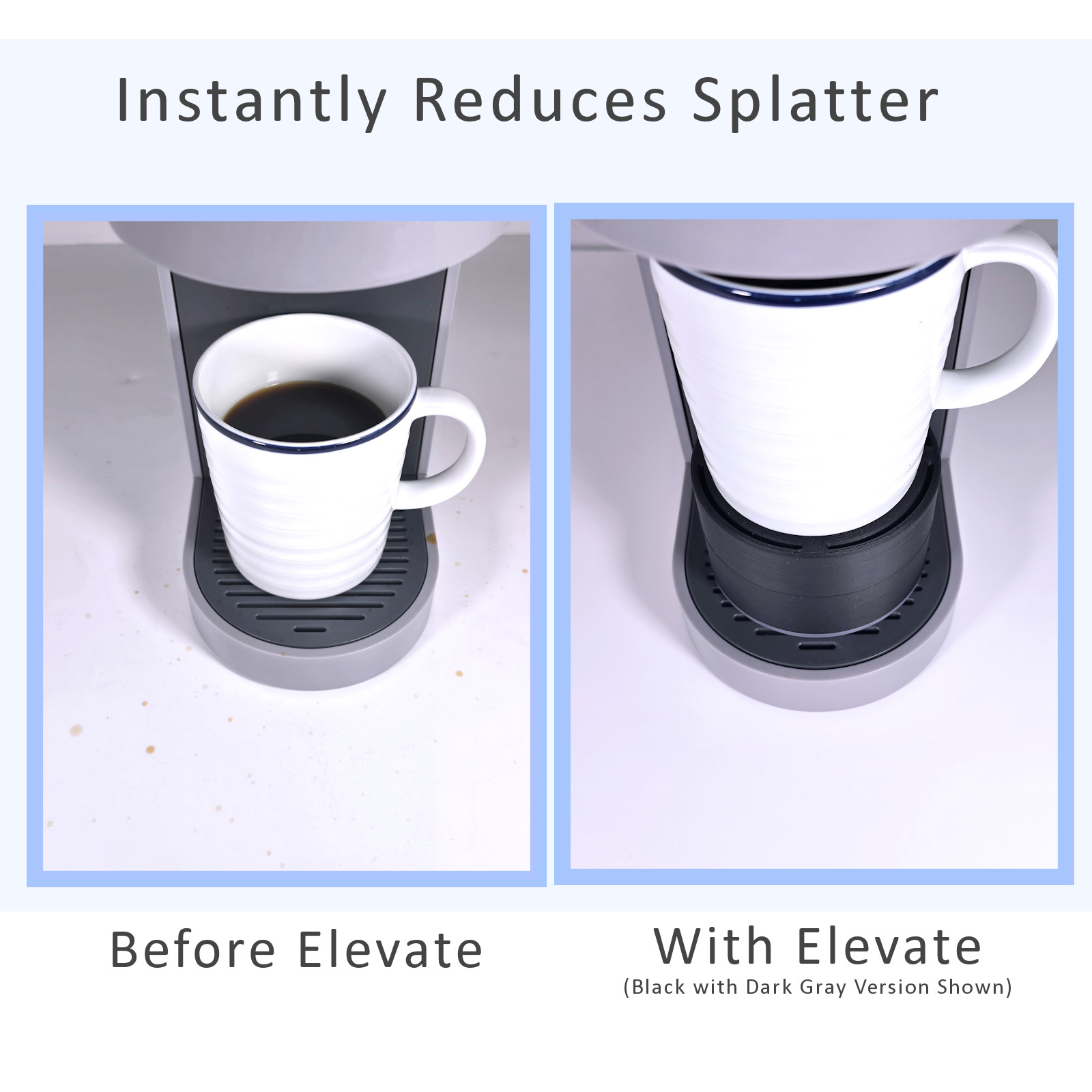 Anti-Splash Adjustable Coffee Cup Riser Accessory for K-Cup Coffee Makers Gray
