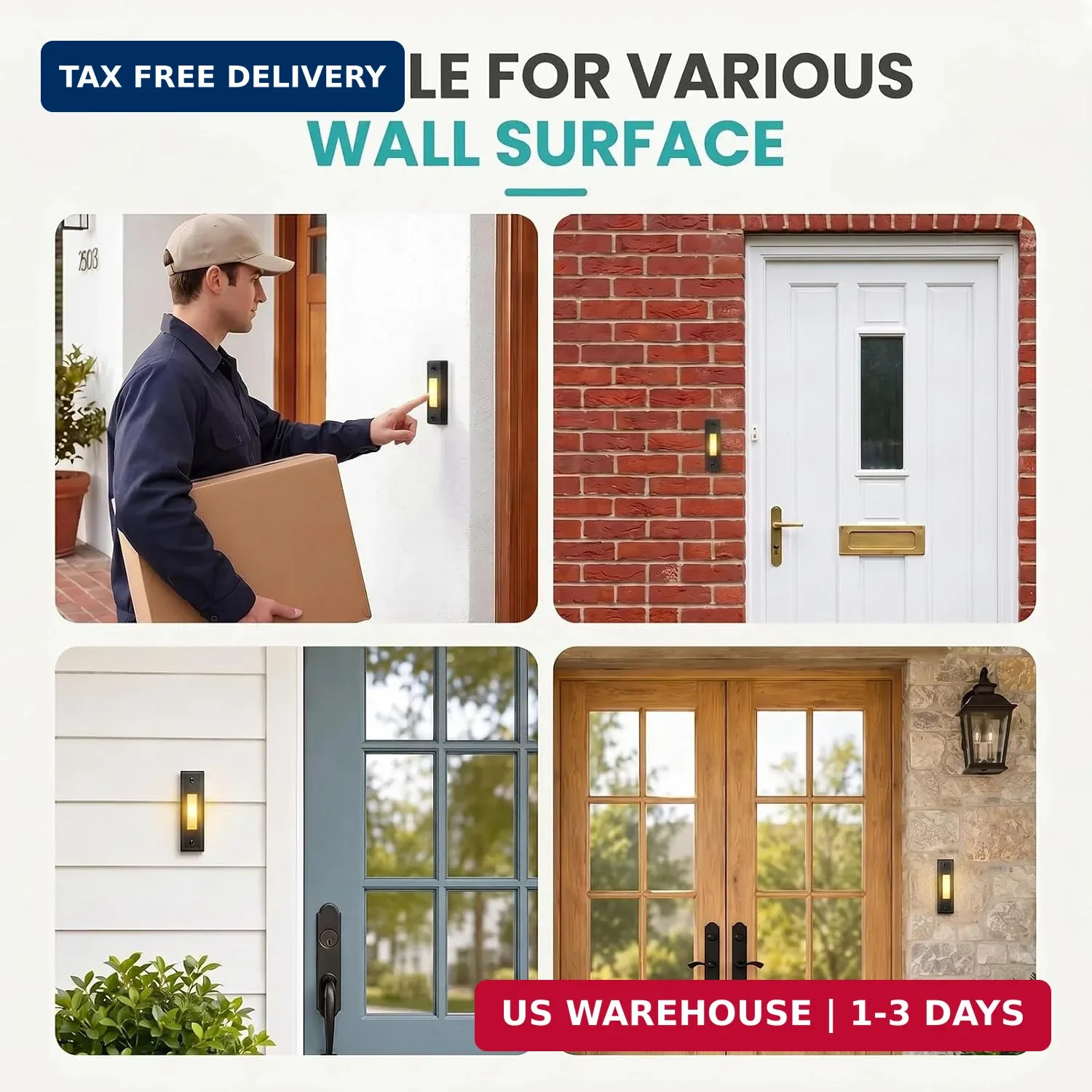 Lighted Doorbell Push Button - Wired Metal Front Door Bell Switch with Illuminat