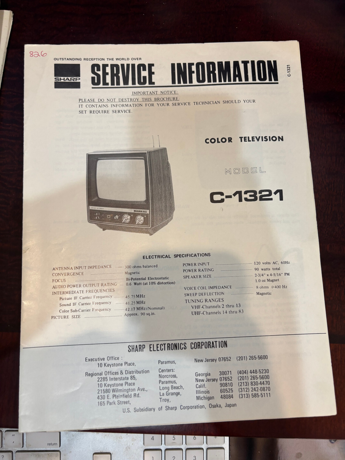 ORIG. SHARP C-1321 C1321 TV Repair & Service Manual *ORIGINAL**