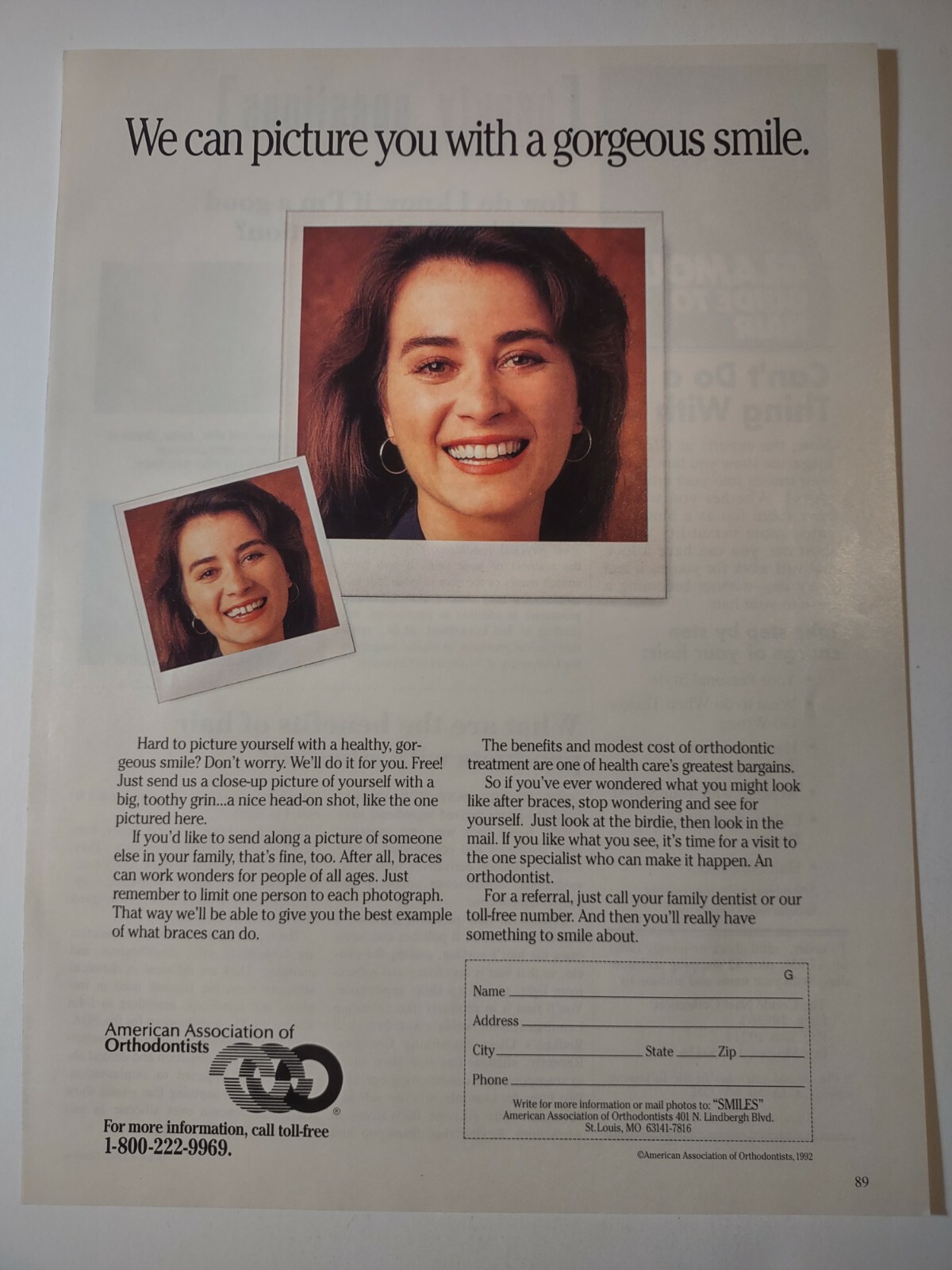American Association of Orthodontists Gorgeous Smile Vintage 1990s Print Ad