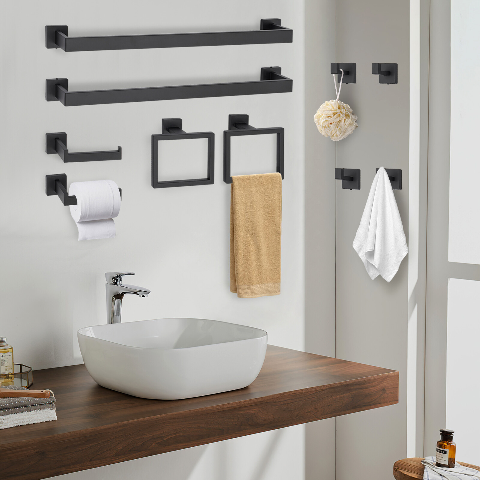10-piece Matte Black Bathroom Accessories Set Wall Mounted Bathroom Towel Bars