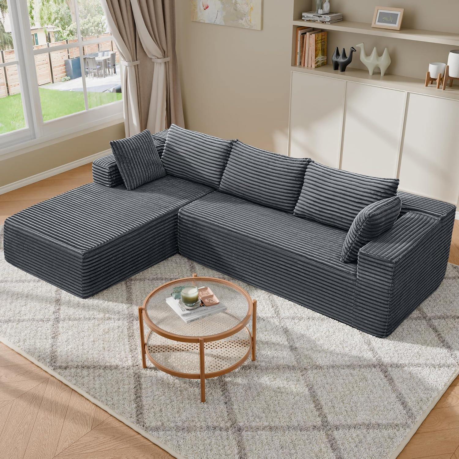 106’’ L-Shaped Modular Sectional Sofa with Right Chaise, Boneless Comfy Flannel