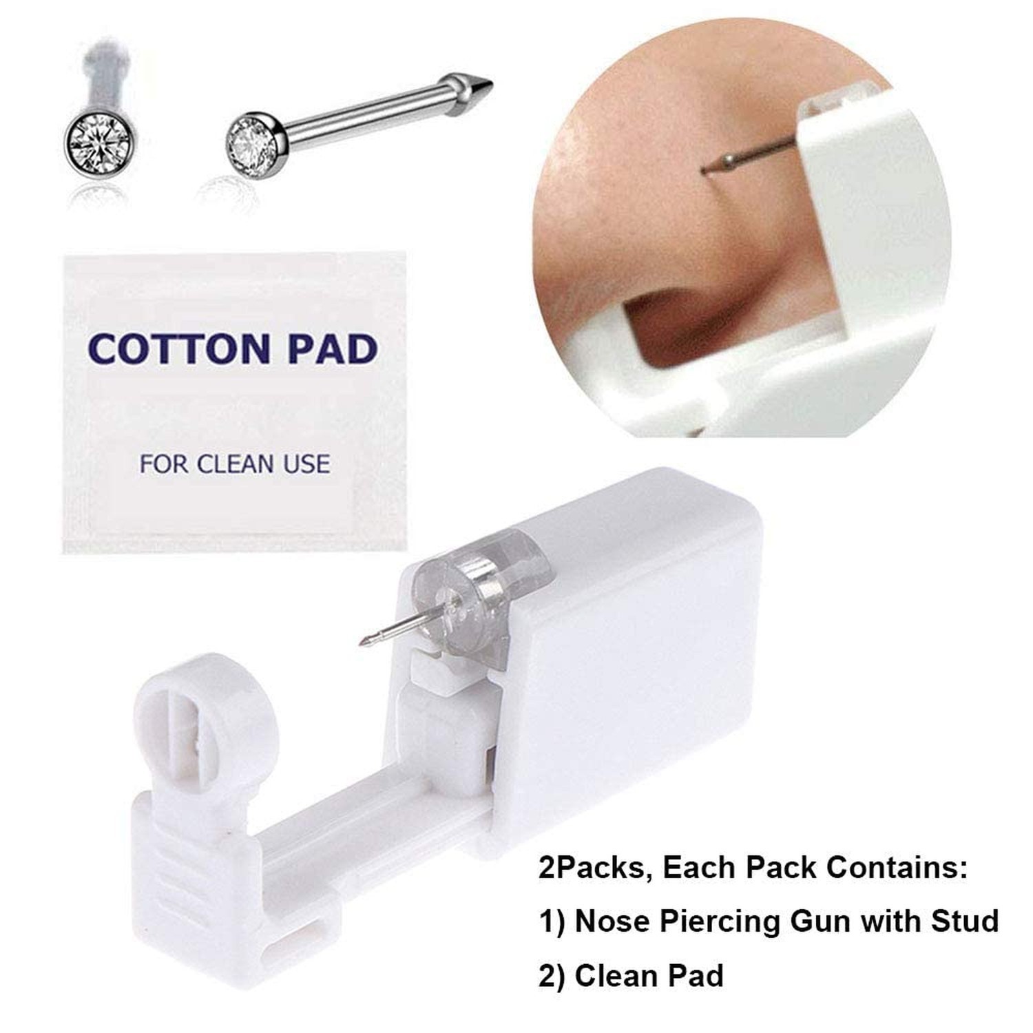 Nose Piercing Gun - 2 Pack Self Nose Piercing Kit Unit Disposable Nose Pierci...