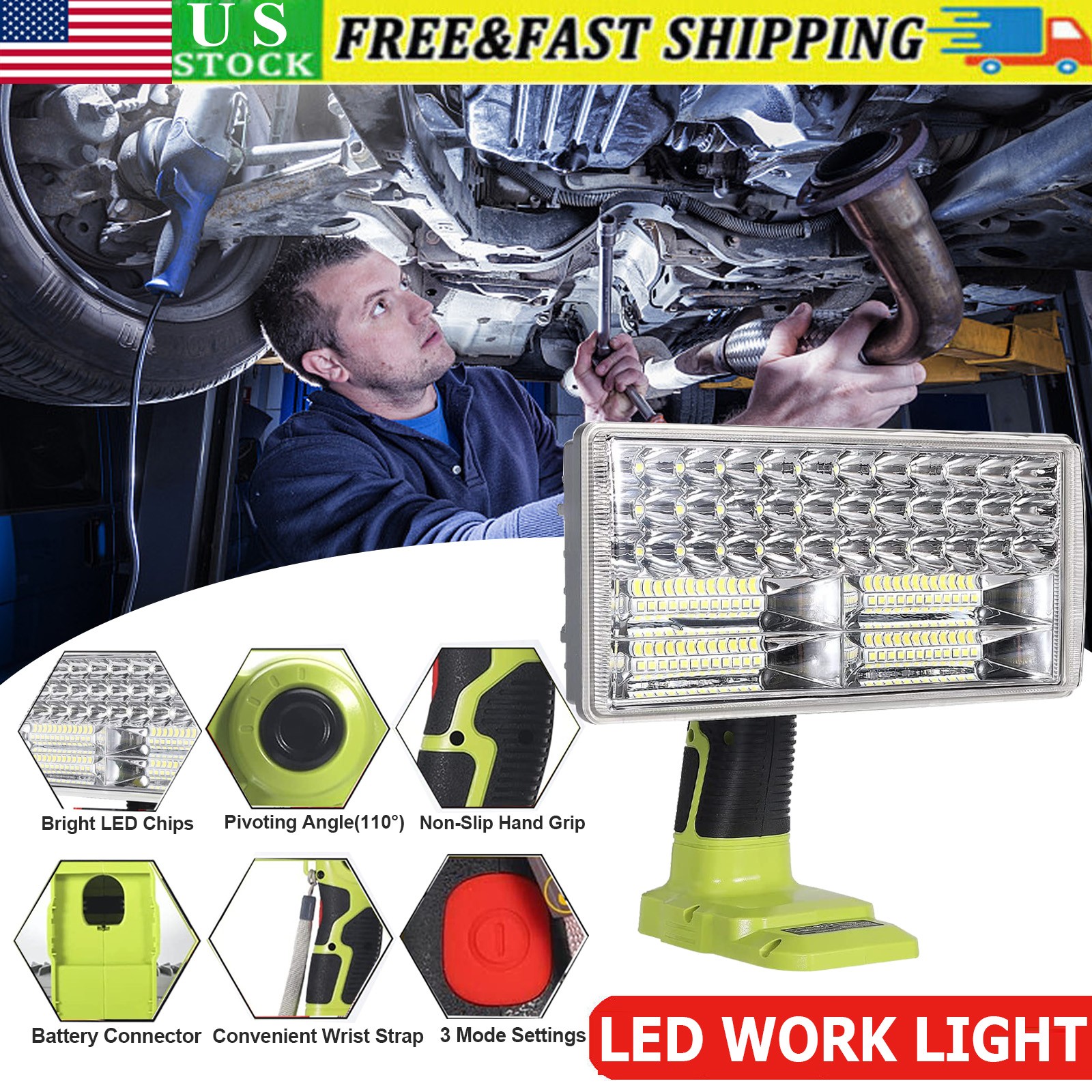 4200LM Cordless LED Work Light for Ryobi 18V ONE+ Li-ion Ni-Cad Ni-Mh Battery US