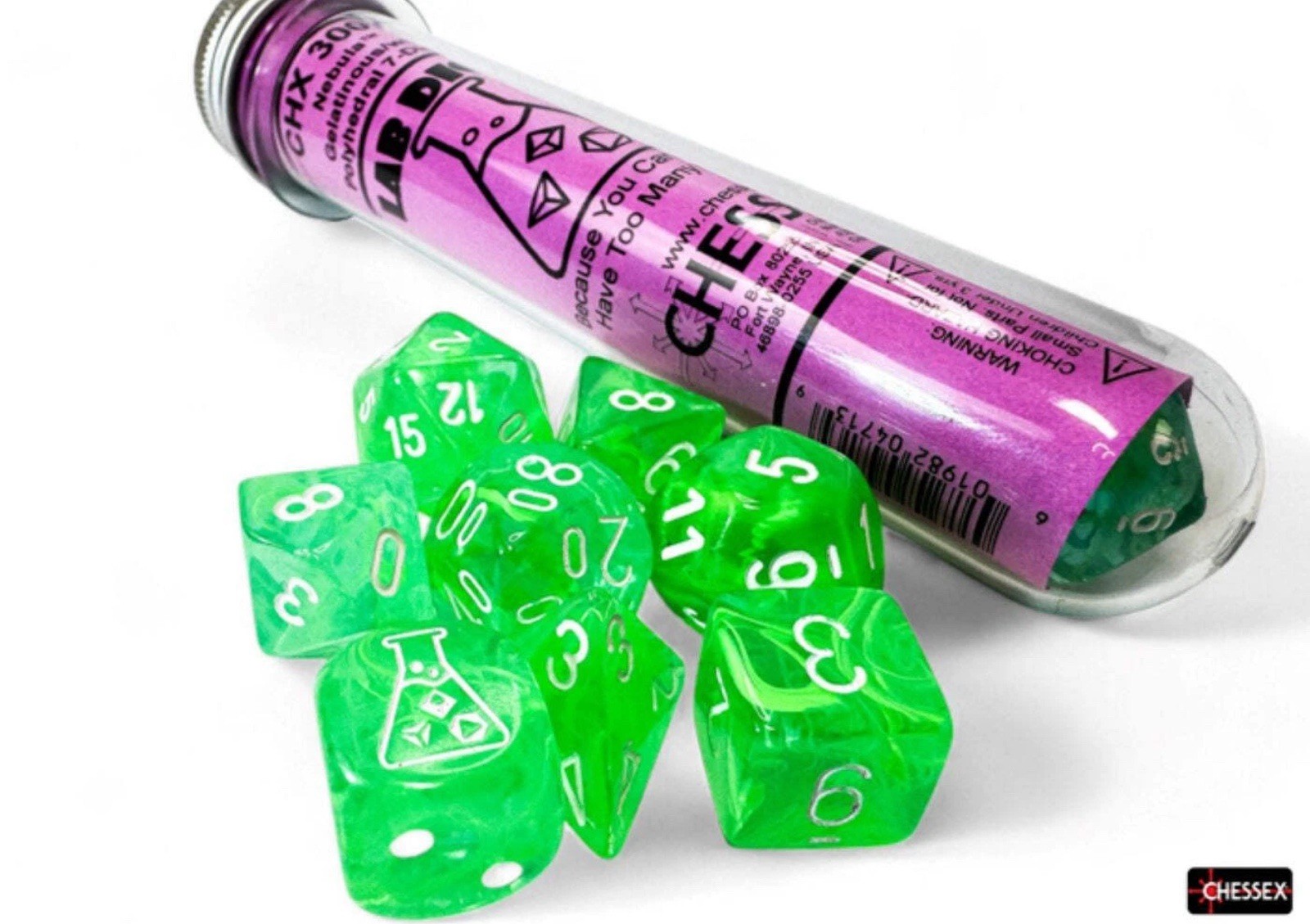 Lab Dice 9: Nebula Gelatinous/white Polyhedral 7-Die Set (with bonus die) New