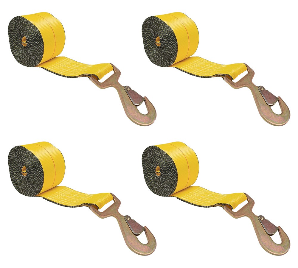 4PK 2"x27' Winch Straps w/Flat Snap Hook for Flatbed Utility Trailer 3333lbs WLL
