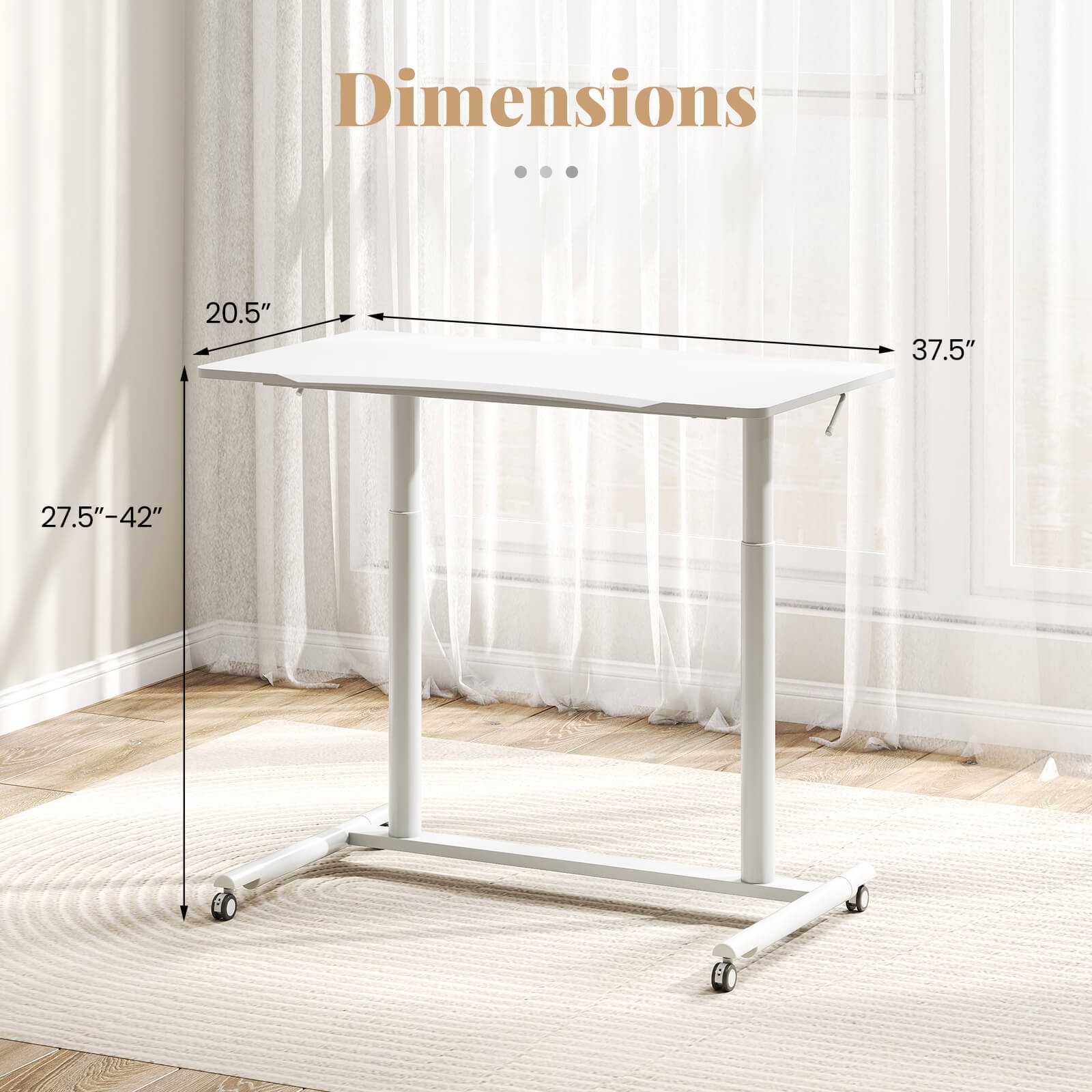 Costway Height Adjustable Computer Desk Sit Stand Rolling Notebook Table White