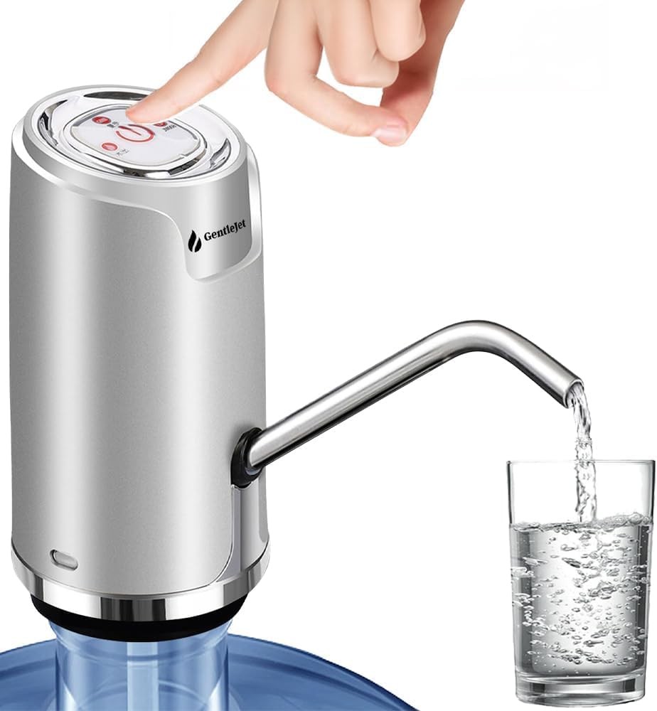 GentleJet Automatic Water Dispenser 5 Gallon USB Rechargeable Pump Silver