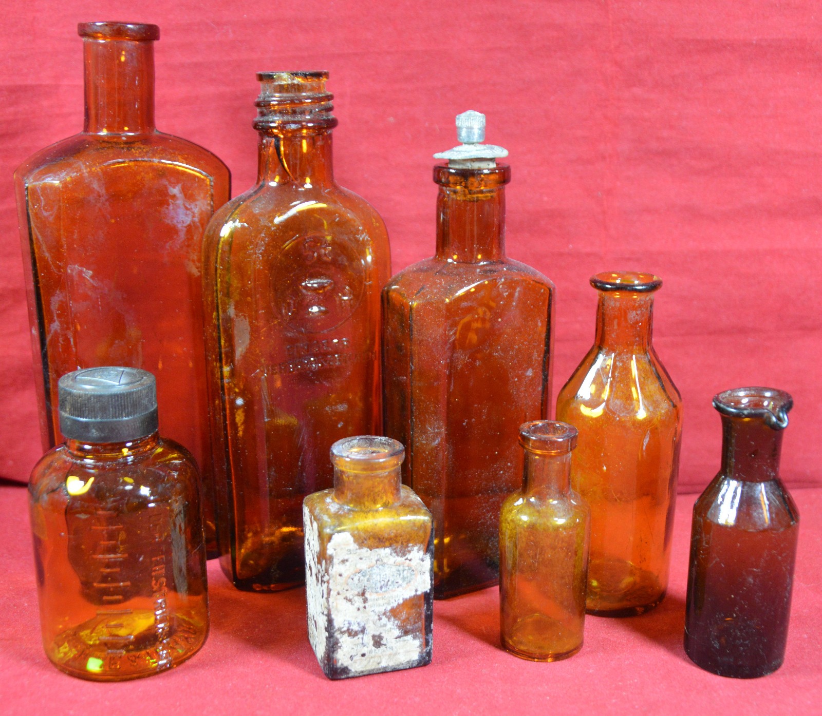 German WW2 Wehrmacht Medic Amber Glass Bottle from Field Hospital Set of 8 pcs