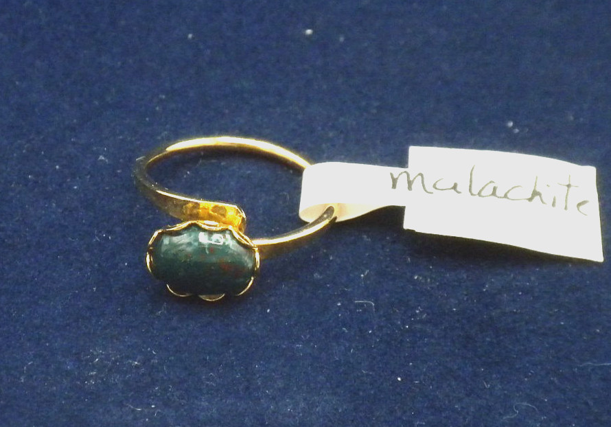 Genuine Green With Red Flecks Malachite Ring On Gold Band Size 6 Adjustable